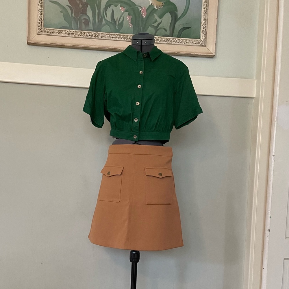Vintage style 70s A line skirt with front pockets